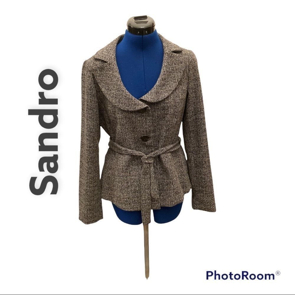 Sandro black and white belted jacket or blazer.